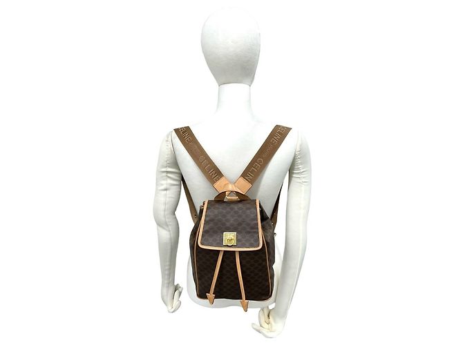 Céline Celine Vintage Macadam Pattern Leather Backpack Brown - view 2