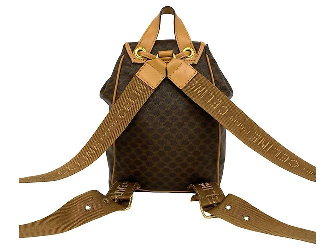 Céline Celine Vintage Macadam Pattern Leather Backpack Brown - view 3