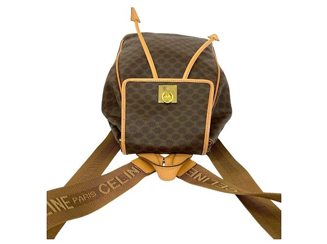 Céline Celine Vintage Macadam Pattern Leather Backpack Brown - view 4