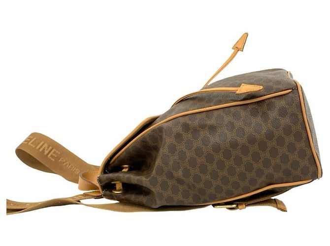 Céline Celine Vintage Macadam Pattern Leather Backpack Brown - view 5