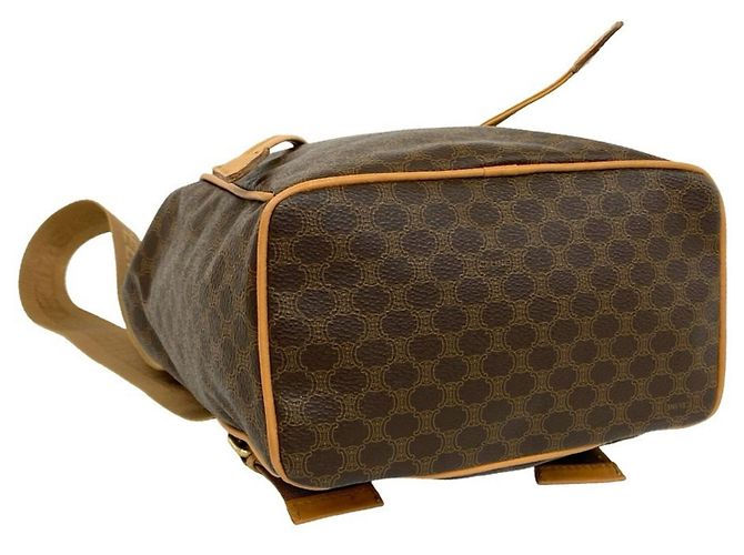 Céline Celine Vintage Macadam Pattern Leather Backpack Brown - view 7