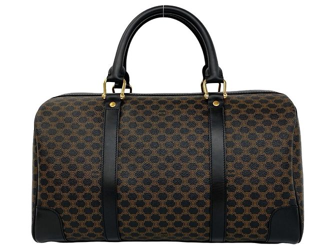 Céline Celine Vintage Macadam Blazon Pattern Leder Handtasche Mini Boston Bag Braun Schwarz - Ansicht 3