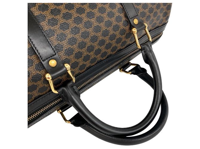 Céline Celine Vintage Macadam Blazon Pattern Leder Handtasche Mini Boston Bag Braun Schwarz - Ansicht 4
