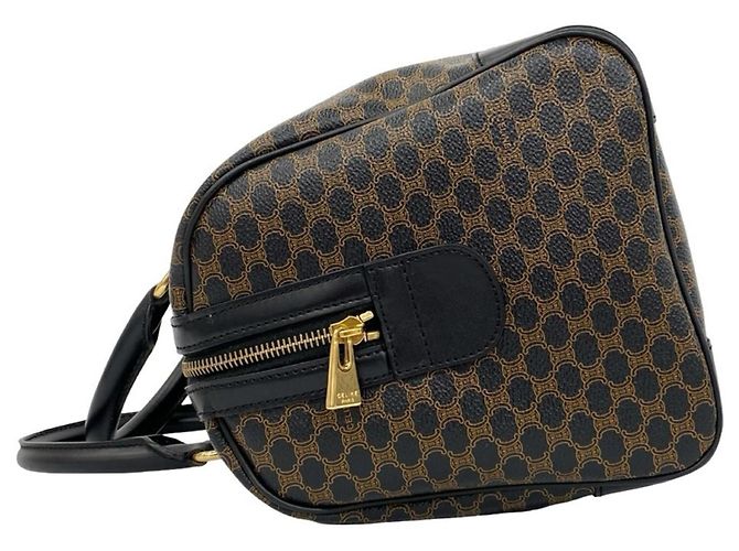 Céline Celine Vintage Macadam Blazon Pattern Leder Handtasche Mini Boston Bag Braun Schwarz - Ansicht 5