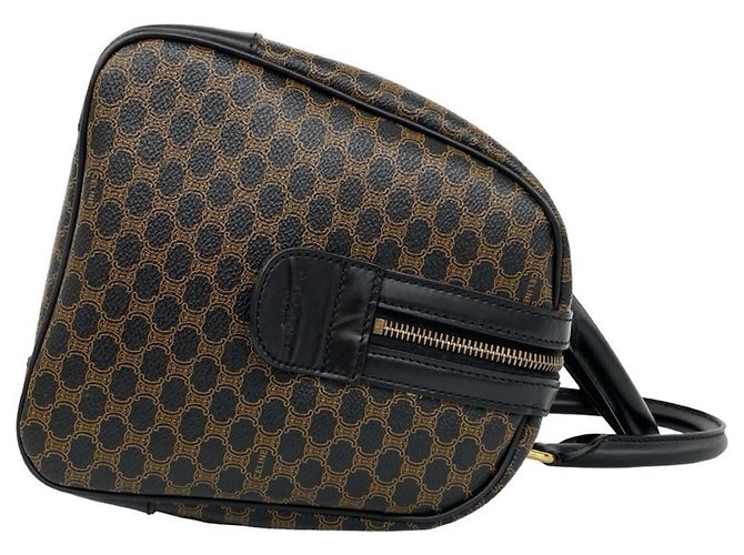 Céline Celine Vintage Macadam Blazon Pattern Leder Handtasche Mini Boston Bag Braun Schwarz - Ansicht 6