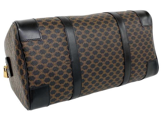 Céline Celine Vintage Macadam Blazon Pattern Leder Handtasche Mini Boston Bag Braun Schwarz - Ansicht 7