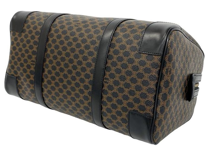 Céline Celine Vintage Macadam Blazon Pattern Leder Handtasche Mini Boston Bag Braun Schwarz - Ansicht 8