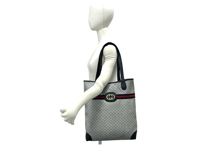 Gucci Old Sherry Line Micro GG Logo Tote Bag Rot Marineblau - Ansicht 2