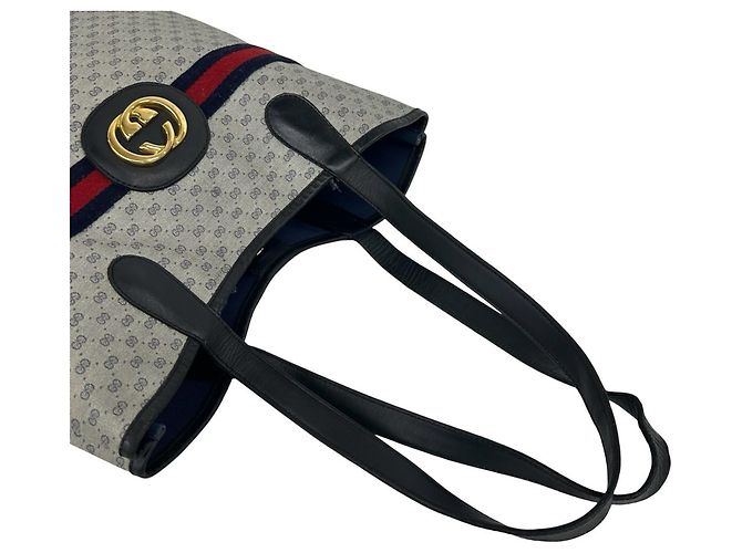 Gucci Old Sherry Line Micro GG Logo Tote Bag Rot Marineblau - Ansicht 4