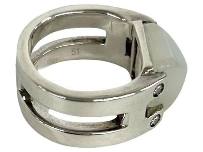 Ring Hermès Anel Faixa Hermes Medor Prata Branco - vista 5