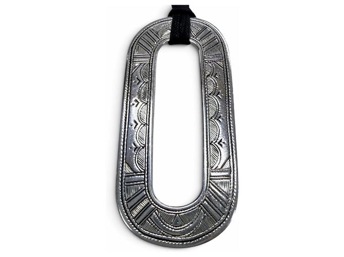 Hermès Collar de cuero HERMES Touareg AG925 Negro Plata - vista 3
