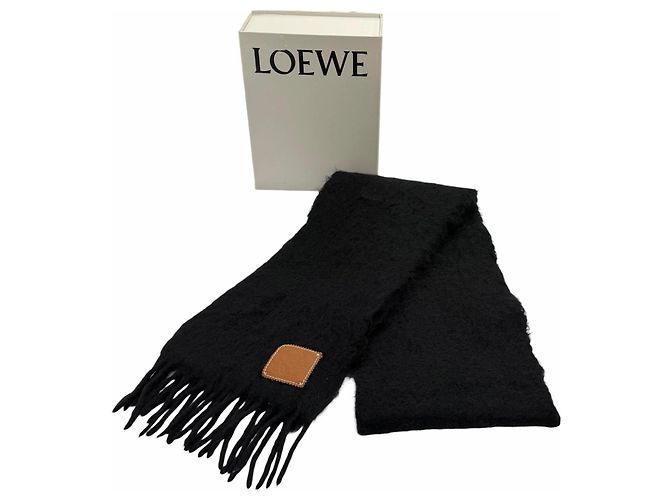 Stola Loewe in misto lana mohair nera Nero - vista 2