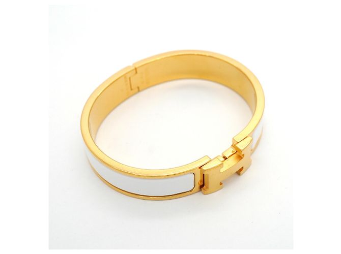 Bracciale Hermès Clic Clac PM in Oro e Bianco D'oro - vista 2