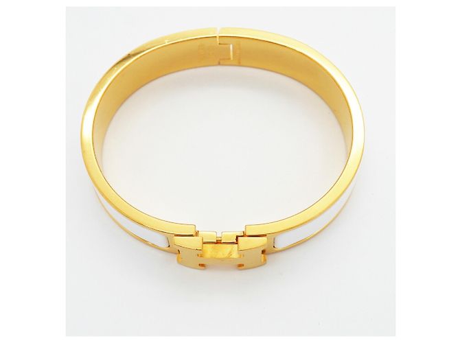 Bracciale Hermès Clic Clac PM in Oro e Bianco D'oro - vista 3