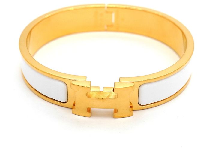 Bracciale Hermès Clic Clac PM in Oro e Bianco D'oro - vista 4