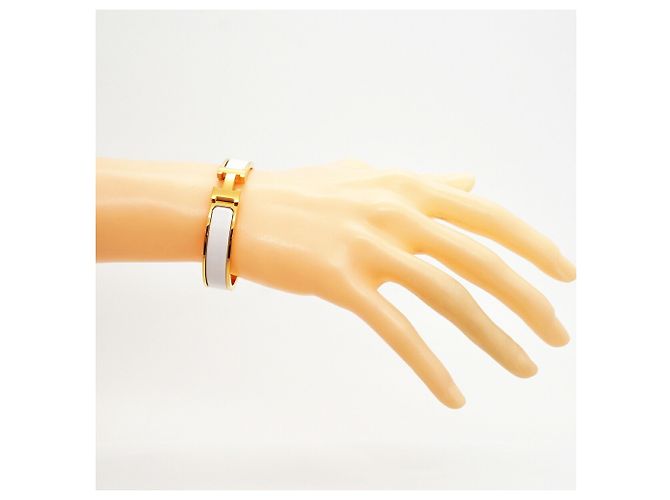 Bracciale Hermès Clic Clac PM in Oro e Bianco D'oro - vista 6