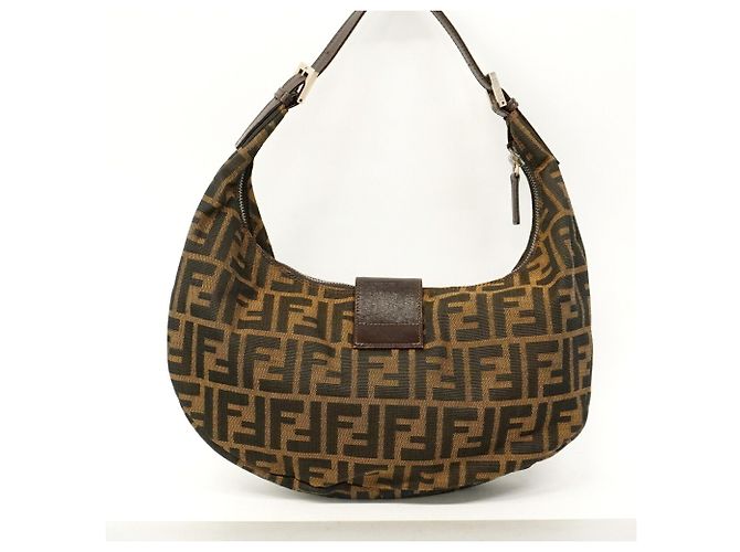 Borsa a tracolla Fendi Zucca in nylon e canvas Marrone - vista 10