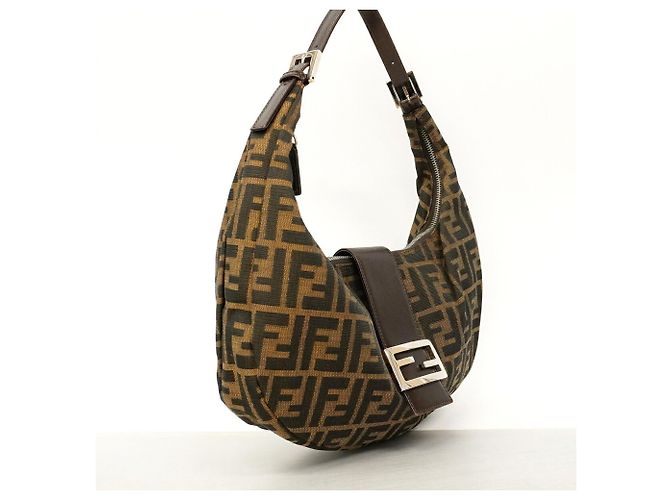 Borsa a tracolla Fendi Zucca in nylon e canvas Marrone - vista 2