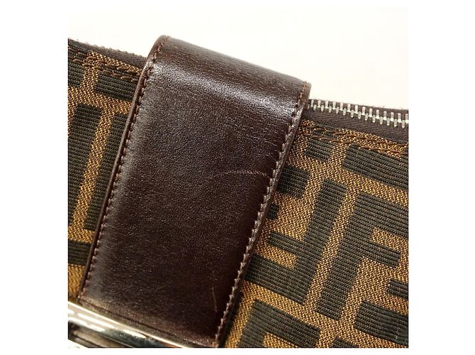 Borsa a tracolla Fendi Zucca in nylon e canvas Marrone - vista 8