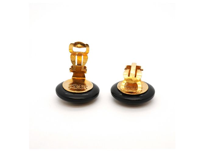 Chanel Coco Mark Circle Clip-On Ohrringe Schwarz Weiß Golden - Ansicht 3