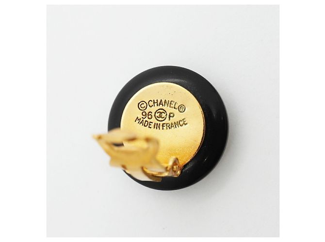 Chanel Coco Mark Circle Clip-On Ohrringe Schwarz Weiß Golden - Ansicht 4