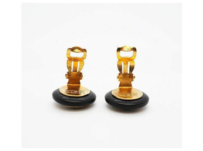 Chanel Coco Mark Circle Clip-On Ohrringe Schwarz Weiß Golden - Ansicht 6