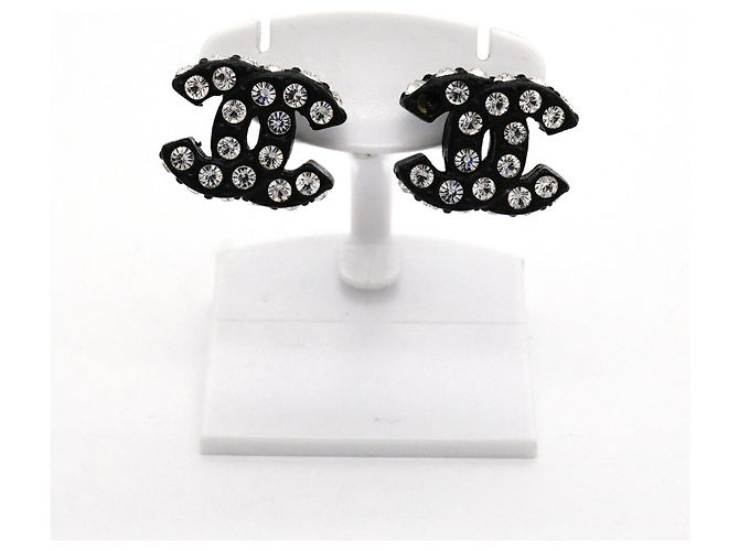 Chanel Coco Mark Stecker-Ohrringe Schwarz Silber - Ansicht 2