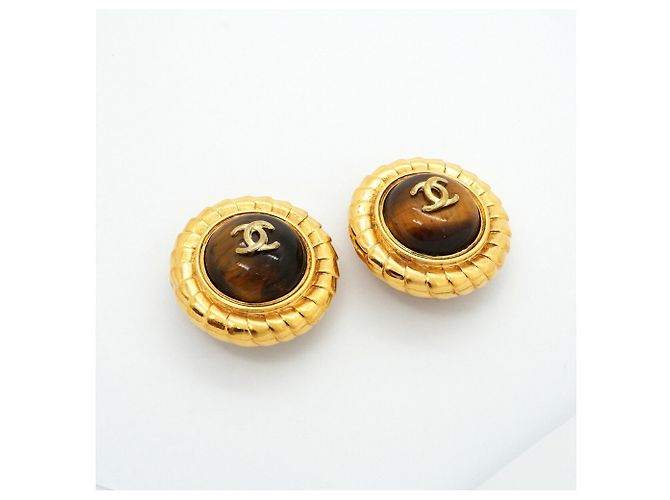 Pendientes de clip Chanel con ojo de tigre Castaño Dorado - vista 2