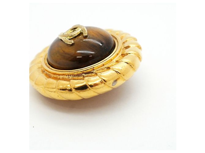 Pendientes de clip Chanel con ojo de tigre Castaño Dorado - vista 6