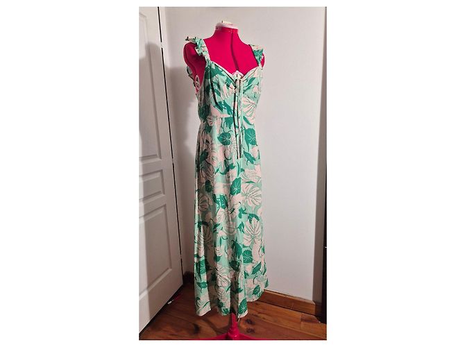 Autre Marque Rixo Cécile Maxikleid mit Tropenprint Pink Grün - Ansicht 6
