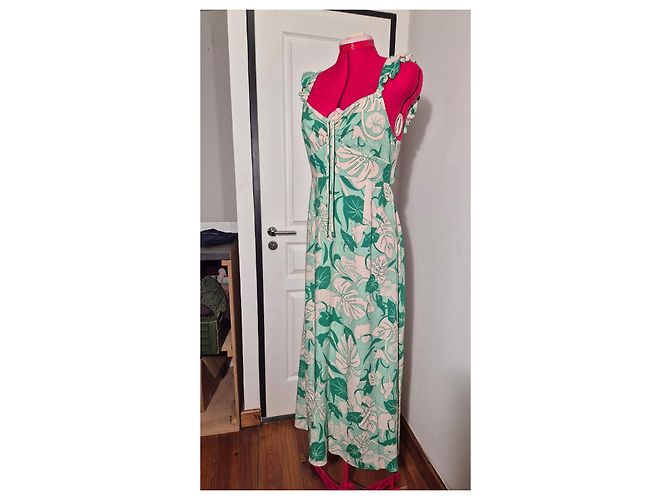 Autre Marque Rixo Cécile Maxikleid mit Tropenprint Pink Grün - Ansicht 7