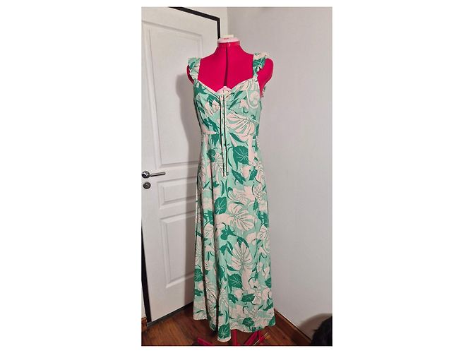 Autre Marque Rixo Cécile Maxikleid mit Tropenprint Pink Grün - Ansicht 8