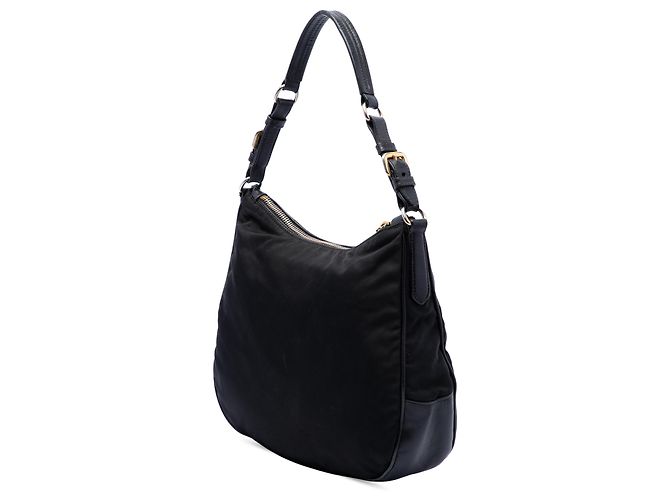 Borsa a tracolla Prada in Tessuto con rifiniture in Saffiano nero - vista 2