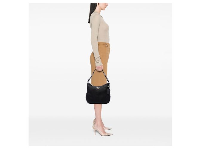 Borsa a tracolla Prada in Tessuto con rifiniture in Saffiano nero - vista 6