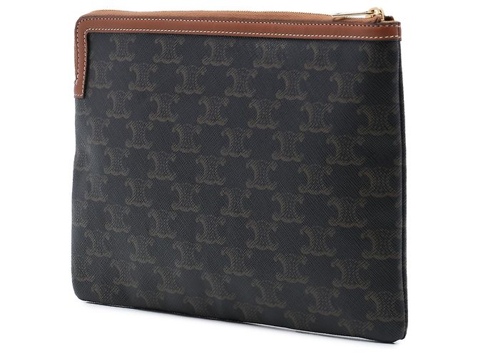 Céline Clutch Celine Small Triomphe de lona revestida marrón Castaño Marrón oscuro - vista 2