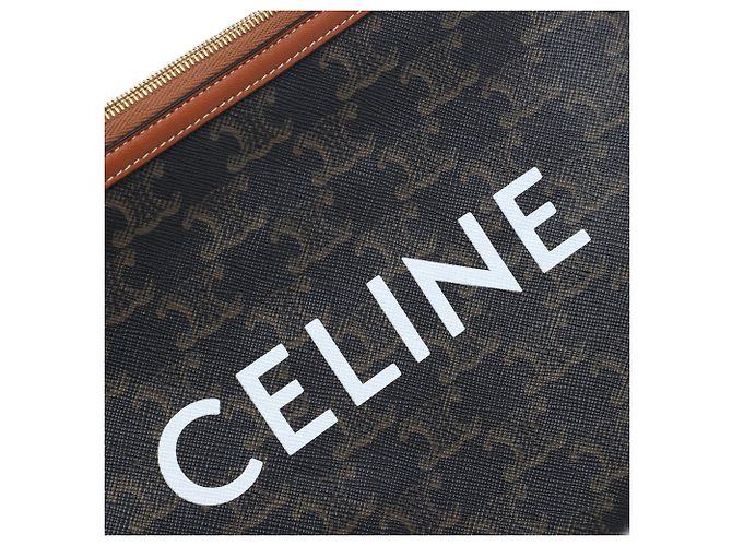 Céline Clutch Celine Small Triomphe de lona revestida marrón Castaño Marrón oscuro - vista 5