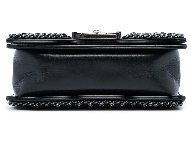 Chanel Black Small Quilted Glazed Calfskin Chained Boy Flap Nero - vista 3