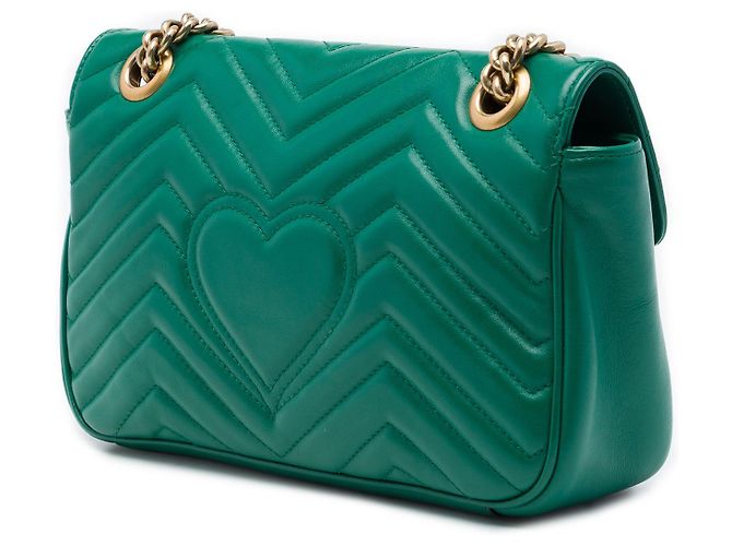Borsa a tracolla Gucci Green Medium GG Marmont Matelassé in pelle Verde - vista 2