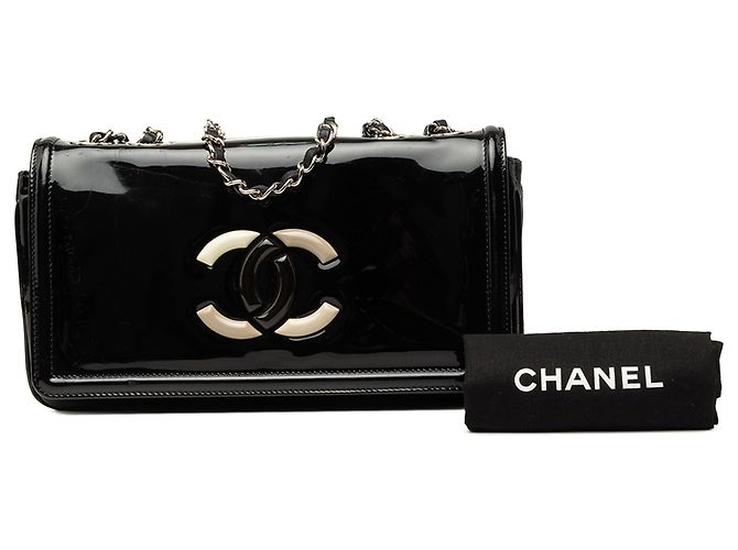 Chanel Black CC Patent Lipstick Ligne Flap Negro - vista 7