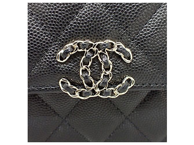 Porta-telemóvel com aba Chanel Black Caviar Coco First com corrente Preto - vista 12