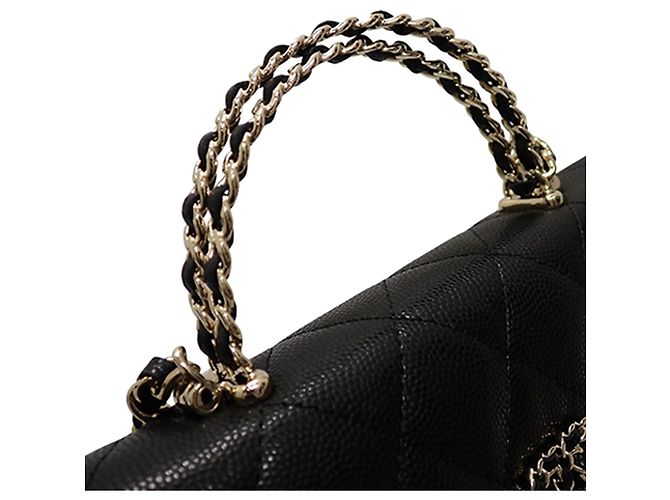 Porta-telemóvel com aba Chanel Black Caviar Coco First com corrente Preto - vista 14