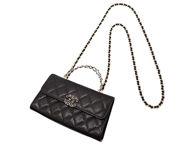 Porta-telemóvel com aba Chanel Black Caviar Coco First com corrente Preto - vista 2