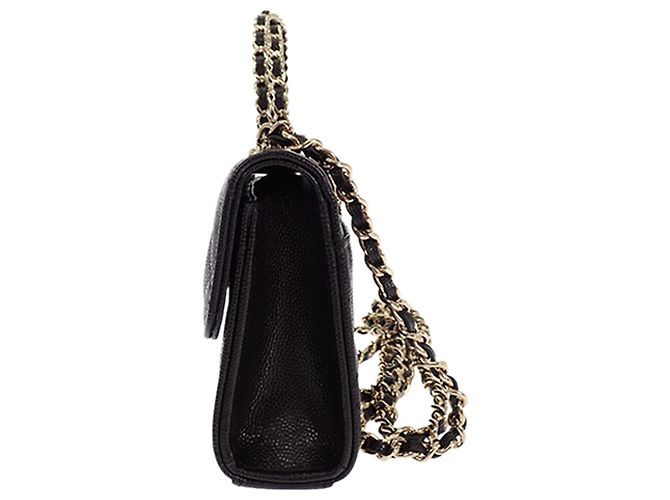 Porta-telemóvel com aba Chanel Black Caviar Coco First com corrente Preto - vista 3