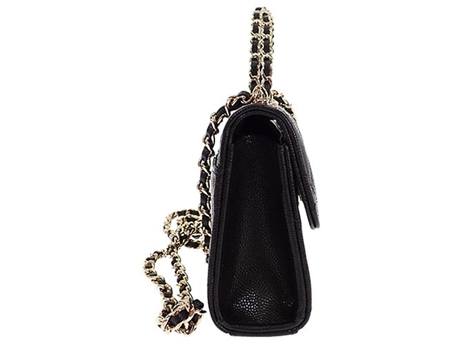 Porta-telemóvel com aba Chanel Black Caviar Coco First com corrente Preto - vista 4
