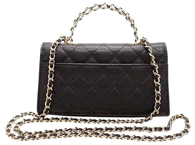 Porta-telemóvel com aba Chanel Black Caviar Coco First com corrente Preto - vista 5