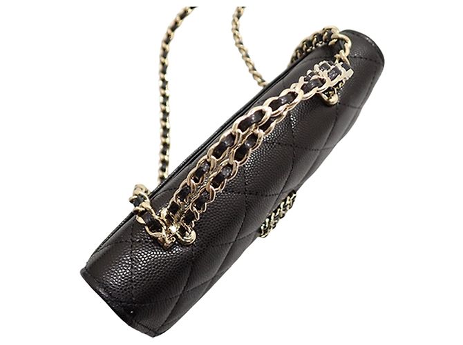 Porta-telemóvel com aba Chanel Black Caviar Coco First com corrente Preto - vista 6