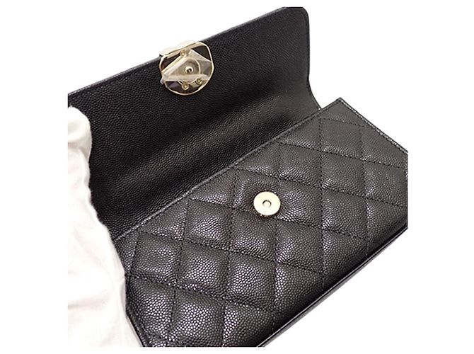 Porta-telemóvel com aba Chanel Black Caviar Coco First com corrente Preto - vista 8