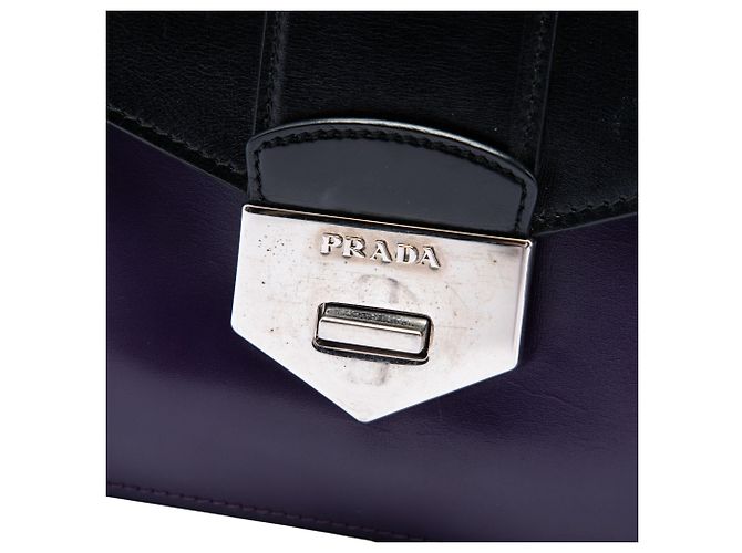 Borsa Satchel Prada in vitello Box bicolore viola con chiusura a rotazione - vista 5