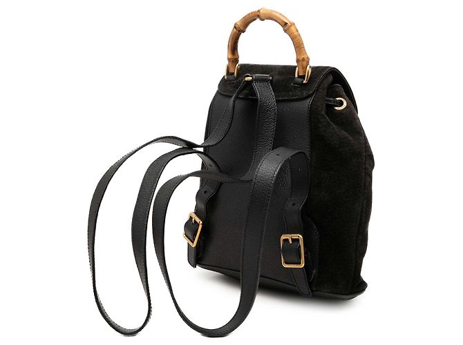 Bamboo Mochila Gucci em camurça preta com cordão e bambu Preto - vista 2