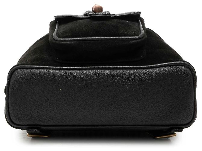 Bamboo Mochila Gucci em camurça preta com cordão e bambu Preto - vista 3